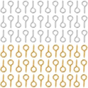 1 Box 600Pcs Silver Eye Hook Small Eyelets Screws Gold Iron Hypoallergenic Tiny Eyepins Threaded Tone Clasps Mini Screw Eye Pins for Jewelry Making Supplies Half Drilled DIY Craft Beginner