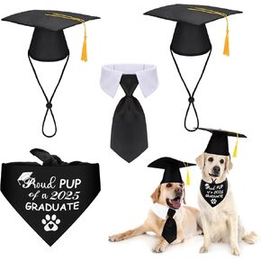 SAINTRYGO 4 PCS CAPS PET TRAGUTY مع ربطة عنق و BANDANA YELED TASSEL و CLASS من 2025 تخرج الكلاب القبعات الدعائم الكلاب CATS GRATION