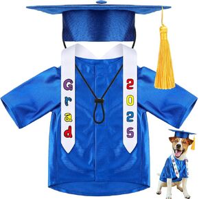 Small Dog Graduation Cap and Gown 2025 with Stole Washable Shirt and Hat Pet Graduation Gown Costume Outfit for Tiny Dog Little Cat Dolls Clothes Holiday Halloween Costume Accessory(Black)