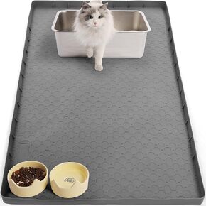 Cat Litter Mat, Litter Box Mat- 34"X22" Cat Mat for Litter Box, Non-Slip Cats Scratch Pad,Less-Mess Waterproof & Foldable Litter Pad (1 Pack-Grey)