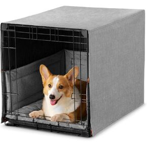 3-Piece Waterproof Dog Crate Cover Set with Kennel Cover, Bed Mat & Bumper Pad - Washable Pet Crate Accessories Fit for 24 Inch Dog Cages (24", Gray)