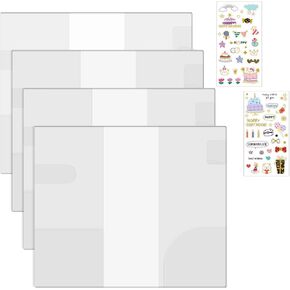4 Pcs Clear Cover for 48k Weeks, 8x7.6 inch Transparent PVC Planner Covers Notebook Protector Waterproof Dust-Proof Protective Book Cover with 1 Pen Holder, 2 Card-Size Pockets and 2 Cartoon Stickers