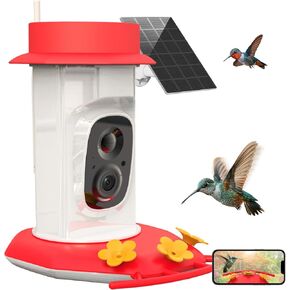 Feeder Hummingbird مع الكاميرا ، وظيفة التخزين السحابية للمعرفة الذكية من الذكاء الاصطناعي ، والتي تتميز بحماية النمل الخندق ، وطاقة الطاقة الشمسية ، والإخطار الفوري ، والتقاط الفيديو التلقائي للطيور ، والكشف عن الحركة.