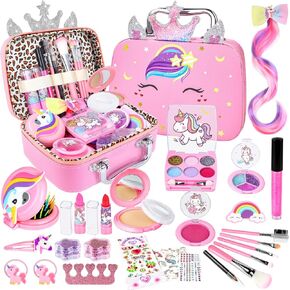 مجموعة مكياج GiftInbox Kids لألعاب Girl ، مجموعة مكياج الفتيات القابلة للغسل للأطفال مع حقيبة يونيكورن ، مكياجًا لصالح هدايا عيد ميلاد عيد الميلاد للأميرة