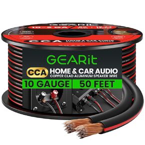 GearIT 10 Gauge Speaker Wire (100 Feet), Copper Clad Aluminum, CCA Thick Gauge Copper Wire for Stereo, Surround Sound, Home Theater, Radio (Black/Clear, 100 Feet)
