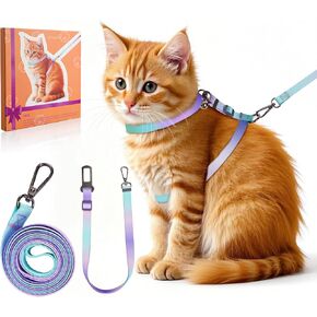 Cat Harness and Leash Set, Collars,Car Seat Belt [4 in 1 Detachable & Adjustable] Escape Proof Cat Harness, Comfortable Soft Lightweight, Walking Travel Kitten Harness for Small Medium Large Cats (S)