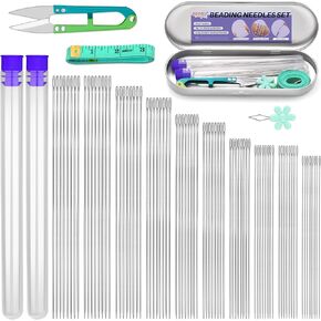 UOOU 102 Pcs Beading Needles, 10 Sizes Bead Needles for Jewelry Making, 0.45mm-0.7mm Extra Straight Fine Seed Beads Needles for Embroidery Jewelry Making