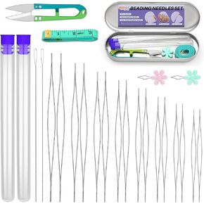 UOOU 32 Pcs Beading Needles Set, 8 Sizes Big Eye Seed Bead Needles,Twist Beading Needles, Jewelry Making Supplies Beading Needle for Jewelry Making