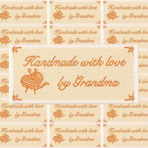 Ysleen 20 Labels, Handmade with Love by Grandma Grandmother Granny Heart Symbol Woven Ribbon Tag Iron on Embroidered Garment Fabric Labels for Clothes Sewing for Clothing Crafts(Blue)