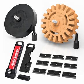 EHDIS Decal Remover Eraser Wheel with Drill Adapter,Plastic Razor Blade Scraper Adhesive Remover Tool for Vinyl Decals, Pinstripes, Stripes, Stickers, Tape, Emblems, Graphics Removal