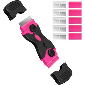 Dekeones Razor Blade Scraper ، أداة تجريف مزدوجة الحواف ذات الحواف المزدوجة مع 10 شفرات شفرات ، مكشطة الطلاء للزجاج ، الشارات ، الصبغة ، الملصقات ، الملصقات ، السد ، لاصق (وردي)