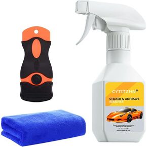 مزيل لماشية Cytitzhn للسيارات - رذاذ Slue Slies Glue Professional مع مكشطة ومنشفة ؛ يزيل المواد اللاصقة من النوافذ والطلاء والعلامات والشارات وبقايا الشريط. 8.45 أوقية /250 مل