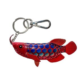 Leather Arowana Fish Keychain, 5.5 Inches Long, 2 Inches Wide, Koi Carp, Fishing Keychain for Men and Women (platinum)
