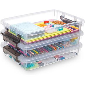3 PCS Plastic Storage Bins with Lids Portable Project Case Water Resistant Plastic Containers for Organizing Document,A4 Paper,Photo,Letter,Scrapbook