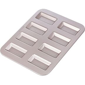 CHEFMADE Financier Cake Pan, 8-Cavity Non-Stick Rectangle Muffin Pan Biscuits Cookies Bakeware for Oven Baking (Champagne Gold)