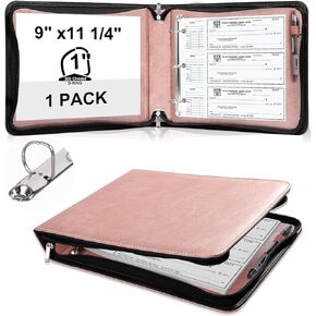 Dostatni 3 Rings Check Check Binder with Zipper Pu Leather 1 inch D Ring Business Check Holder 9 "X11 1/4" منظم دفتر الشيكات لـ 300 إيصالات 3 أو 9 فتحات فحص الكتب المكتب الطرفية (Navy Blue)