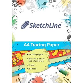 ورقة تتبع SketchLine - حجم A4 (8.5 "X11") - 50 ورقة (63GSM) ، الشفافية العالية وسمك متين للورق للتتبع للرسم ، الرسم ، الهندسة المعمارية ، الفنون والحرف اليدوية ، الصياغة ، والخياطة