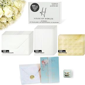 300 حزمة. جاكيتات Vellum لدعوات 5 × 7 مع مظاريف وأختام Vellum. الملحقات لبطاقات الورق 5 × 7 بوصة