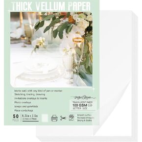 ورق jagergreen vellum 8.5 × 11 بوصة 100gsm 50 ورقة ، ورقة رقصة شفافة قابلة للطباعة للدعوات ، وسترات الرقص ، والمظاهر ، والحرف اليدوية ، وعصابات بطن الزفاف ، وورق تتبع للرسم
