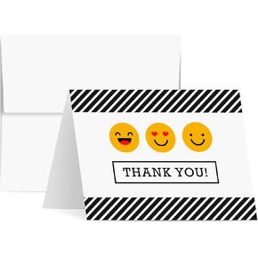 25 Emoji Thank You Greeting Cards, Cute Appreciation Cards for Christmas, New Year, Holidays, Birthdays, Baby Shower, Graduation, Anniversaries, All Occasion – 4.25 x 5.5" – Envelopes Included