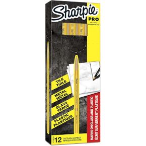 Sharpie Peel Off China Markers | Fine Point | Yellow | Wax Marks on Glass & Plastic | 12 Count