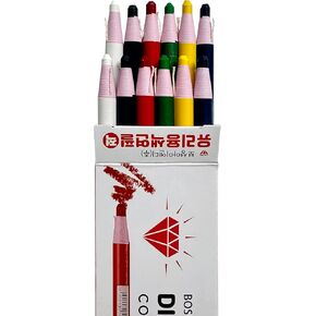 Dermatograph Colored Grease Pencils – Peel-Off China Makers – Set of 12 – Red, Blue, Yellow, Green, Black & White – Multi-Surface Use on Glass, Vinyl, Plastic & Metal – Ideal for Art, Marking & More