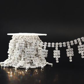 Jerler 1 Yard Rhinestone Trim Applique Crystal Chain Banding Diamond, Rhinestones for Crafts Clothing and Bridal Embellishments Wedding Ideas Christmas Decorations, 0.3" Width (Trim-3, 1 Yard)
