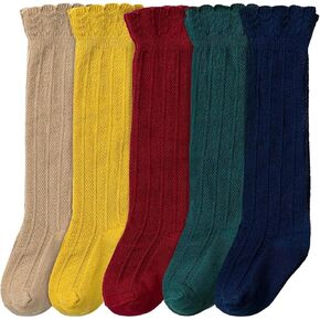 CozyWay Knee High Socks Newborn Infants Toddlers Girls 5 Pack Tube Ruffled Uniform Long Stockings, 6-12 Months in Kuwait