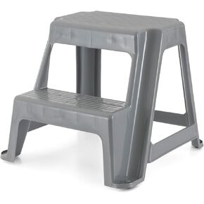 Gracious Living Plastic 2-Step Stool, Portable Step Stool, 16 Inches Tall, Gray