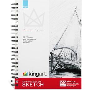 KINGART Spiral-Bound Mixed Media Paper Pad, 9 x 12 inches, 100 Sheets, Acid-Free