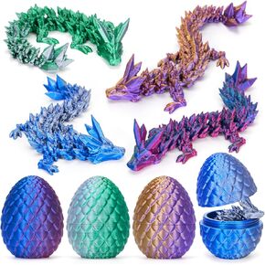TBOLINE 4PCS 3D Printed Dragon Egg, Mystery Easter Egg Articulated Crystal Animals Fidget Toy for Kis Boy Girls, 3D Print Small Dinosaur Eggs Toy Mythical Pieces Dragon in Egg (4-Piece-C)