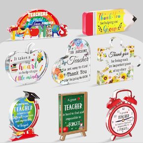 8 Pcs Acrylic Teacher Appreciation Gifts Bulk for Teacher Birthday Decor for Teacher Paperweight Keepsake School Classroom Office Desk Accessories (Novel)
