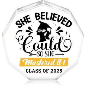 WaaHome Masters Degree Graduation Gifts 2025 - She Believed She Could So She Mastered It Graduation Gifts for Her Girls Women Daughter, Class of 2025 Masters Graduation Keepsake and Paperweight