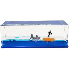 Unsinkable Surfing Boy and Sharks Wave in The Sea in a Box Desk Decorations Ship Fluid Drift Bottle Ornament Paperweight Novelty Gift for Ocean Lovers (Surf Boy-1)