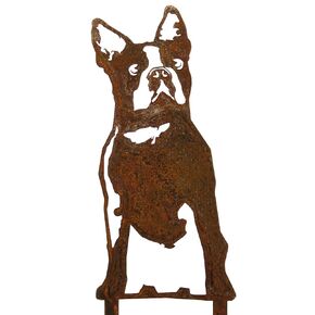 Corten Steel Boston Terrier Dog Silhouette Yard Stake (كبير)
