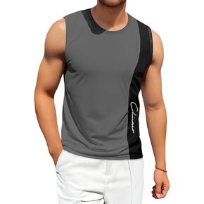 Tank Tops Men Color Block Round Neck Sleeveless Muscle Shirts for Men