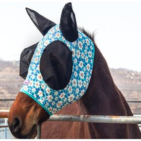 Stretchy Horse Fly Mask with Ears,Extra-Large Eyes & Mane Opening – Soft, Breathable Fly Mask for Horses, Tangle-Free Design, Enhanced Visibility (Leopard Print, Full (Large))
