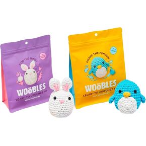 مجموعة Crochet Kit Crochet مع غزل سهلة كما رأينا على حزمة Shark Tank - مع دروس فيديو خطوة بخطوة - Pierre the Penguin و Jojo the Bunny