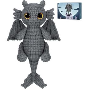 Acehochen Crochet Kit للمبتدئين ، Amigurumi Crocheting Animals Kits W دروس فيديو خطوة بخطوة ، حزمة بداية للبالغين والأطفال ، Black Dragon (40 ٪+ Yarn Content)