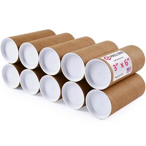 3" x 6" Reinforced Kraft Paper Mailing Tubes, Pack of 10 Tubes with 2 Caps Each – USPS Approved Poster Tube – Made in USA Cardboard Tube for Shipping and Storing Posters, Prints, Artwork, Documents