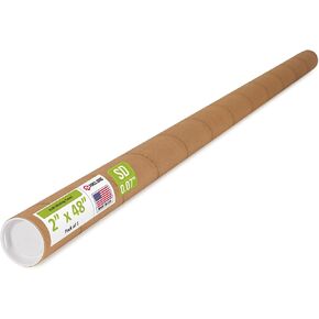 2" x 48" Reinforced Kraft Paper Mailing Tube, Pack of 1 Tube with 2 Caps – Secure USPS Approved Poster Tube – Cardboard Tube for Shipping and Storing of Posters, Prints, Artwork, or Documents