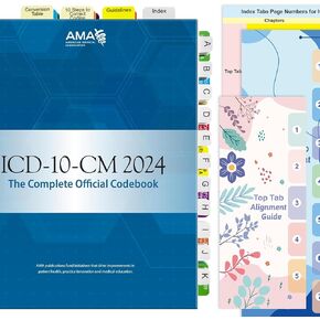 Index Tabs for ICD-10-CM 2025 AMA Version, Complete Book Tabs Set with Blanks and Bookmark, Laminated Color-Coded with Alignment Guide & Page Numbers (Book Not Included)