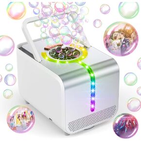 آلة الفقاعات مع مصابيح LED - منفاخ فقاعة أوتوماتيكي متينة ، محرك مقاوم للماء مطور أكثر من 20،000 فقاعة/دقيقة ، مثالية لحفلات الأطفال الداخلية والخارجية - البرنامج المساعد أو البطارية مدعومة