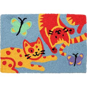 Jellybean Kitties and Butterflies Accent Washable Rug 20" x 30" Doormat