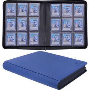 Toploader Binder, Holds 324 Toploaders, 9 Pockets, Top Loader Binder for Cards Storage, Card Holder for Sports Cards or Trading Cards in 3 x 4'' Toploaders-Blue