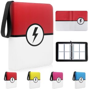 ‌RADWIMPS Premium 4 Pocket Trading Card Binder with 50 Removable Sleeves - Holds 400 Cards, 3-Ring Zipper Game Collection Album - Gift for Boys & Girls (Red&White)
