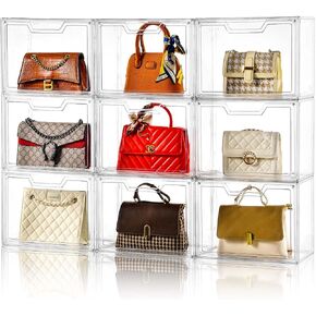 Purse Organizer for Closet,Clear Acrylic Display Case for Handbag Organizer, Purse Storage Box with Magnetic Door, Plastic Storage Bins for Book, Collectibles, Cosmetic (5 Pack)