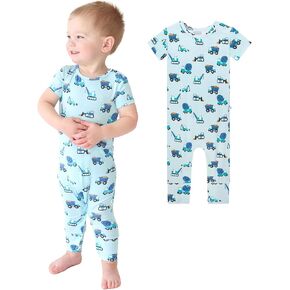 Posh Peanut Baby Rompers Pajamas - Newborn Sleepers Boy Clothes - Kids One Piece PJ - Soft Viscose from Bamboo (Construction Cars, 18-24 Months)