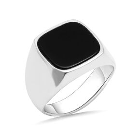 925 Sterling Silver Signet Men Ring مع Onyx Stone ، خاتم الحجر الأسود ، خاتم فضي صلب للرجال ، رنين أونيكس الأسود ، فرقة حلقة الإبهام الخنصر ، Anillos de Hombre (15)
