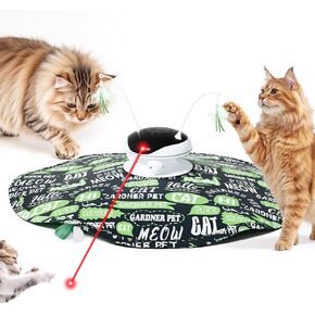 Gardner Pet Cat Laser Toys, Chargeable 5 in1 Hide and Seek Automatic Interactive Cat Toy, Moving Ambush Feather, Track Balls, Indoor Exercise for All Breeds, 24 inch Cover, Chirping